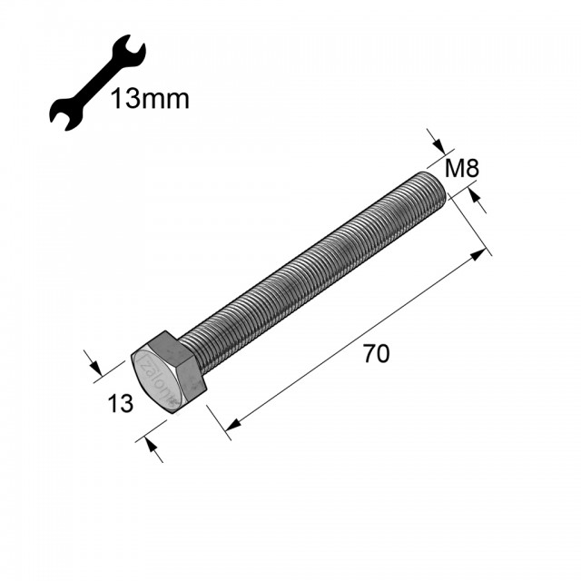 HEXAGON HEAD STEEL BOLT M8x70